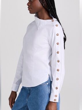 Veronica Beard White Button Sleeve Top Like New